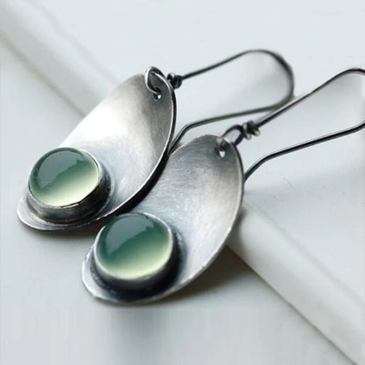 Pendientes vintage de cristal verde con baño de plata