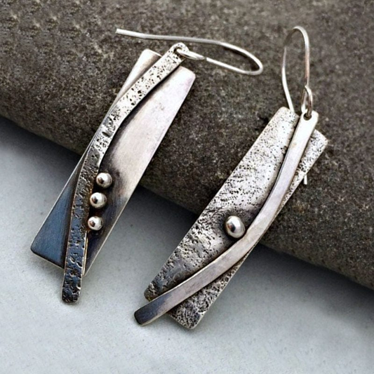 Pendientes rectangulares vintage chapados en plata