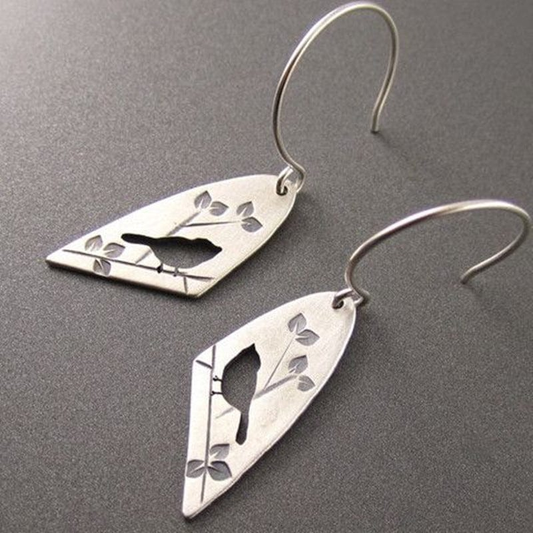 Aretes Vintage Huecos con Forma de Pájaro