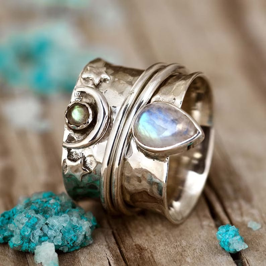 Anillo de piedra de Luna vintage con caída
