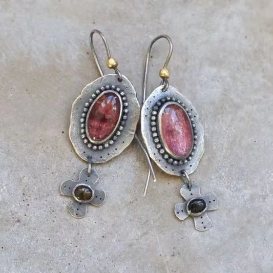 Pendientes vintage de cristal con incrustaciones rojas