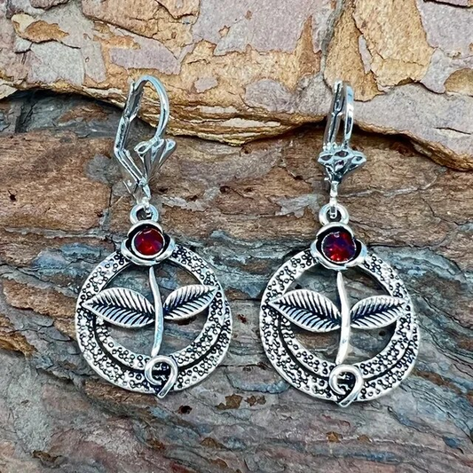 Pendientes Vintage de Flor de Cristal Rojo