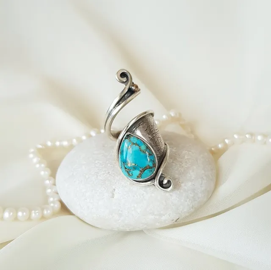 Anillo espiral de piedra azul vintage