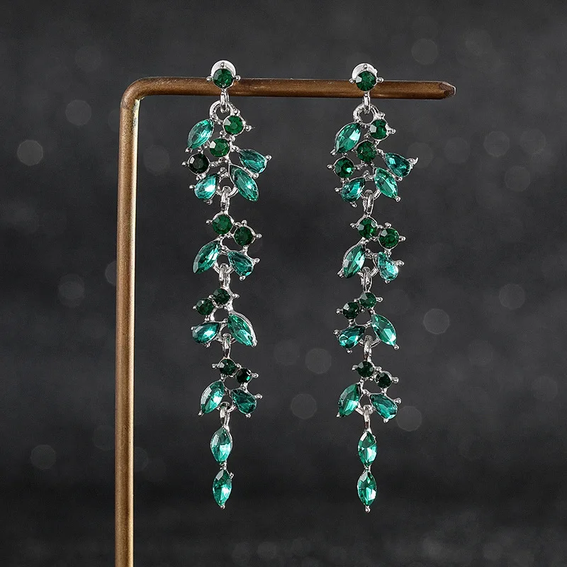Pendientes Colgantes de Cristal Verde Vintage