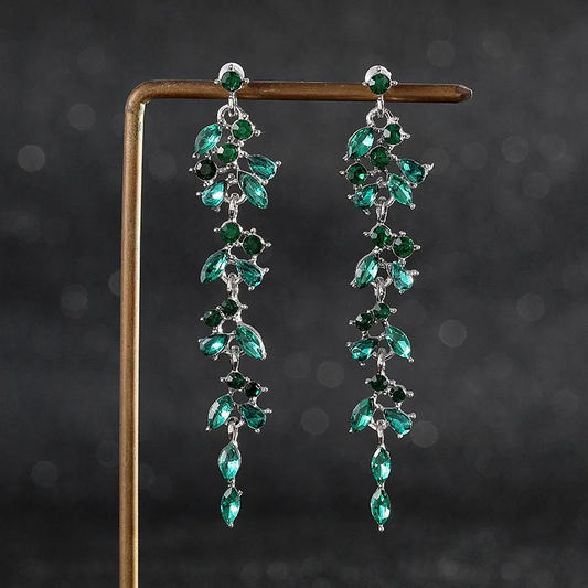 Pendientes Colgantes de Cristal Verde Vintage