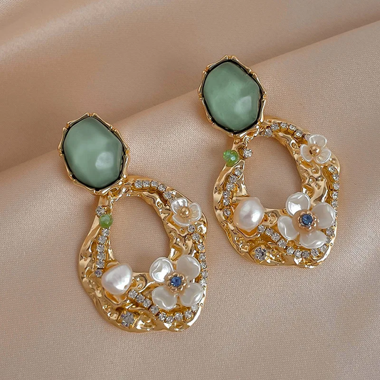 Pendientes Vintage de Cristal Verde con Estrella