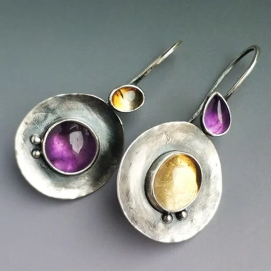 Pendientes vintage de cristales violetas y amarillos