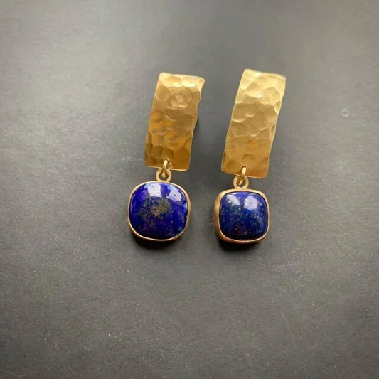 Pendientes dorados con piedra azul vintage