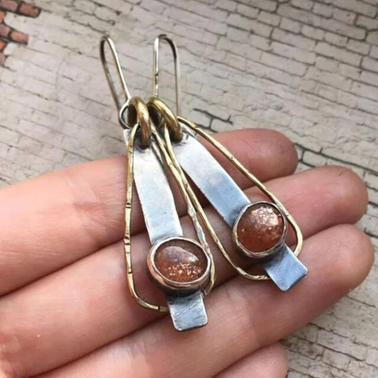 Pendientes vintage de piedra naranja en oro y plata