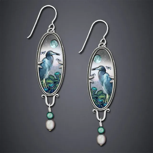 Aretes de Pájaro Pato Azul Vintage