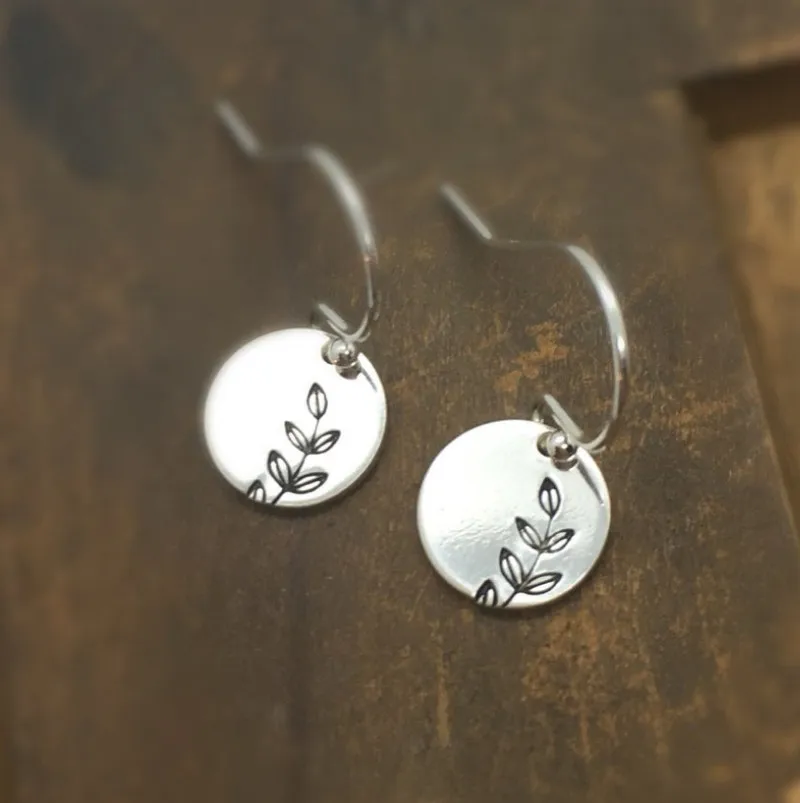 Pendientes de Plata con Hoja Redondeada Vintage