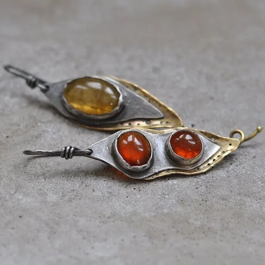 Pendientes de cristal vintage en rojo y amarillo