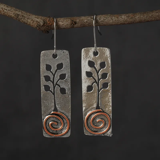 Pendientes de flores rectangulares huecas vintage