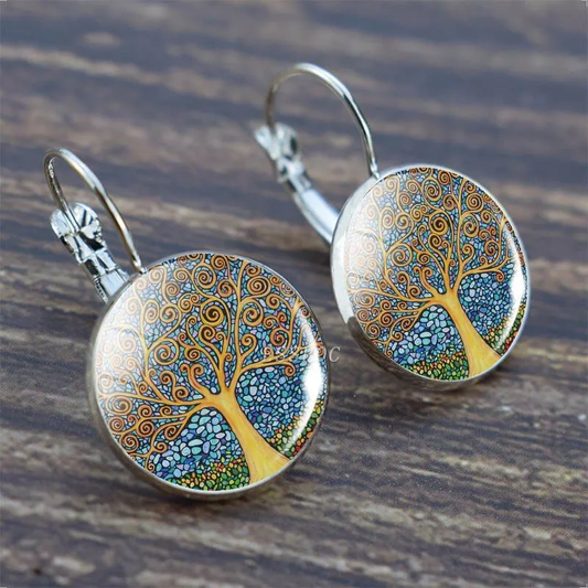 Pendientes redondeados de Árbol de la Vida vintage