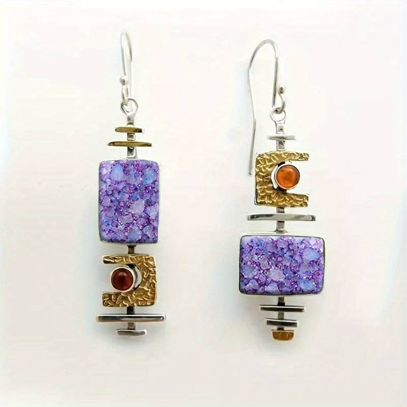Pendientes Antiguos de Piedra Púrpura Vintage