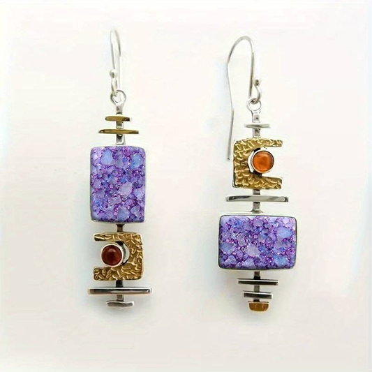 Pendientes Antiguos de Piedra Púrpura Vintage