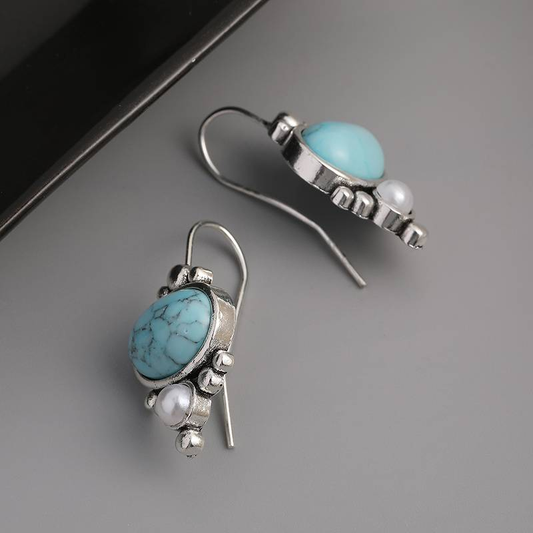 Pendientes de Perla con Piedra Azul Vintage