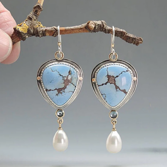 Pendientes vintage de piedra azul y perla