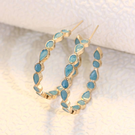 Pendientes de Aros con Piedras Azules Vintage