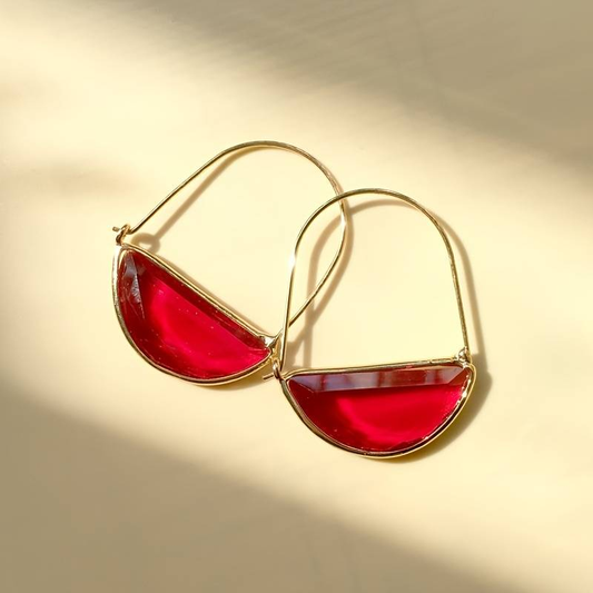 Pendientes de cesta de cristal rojo vintage