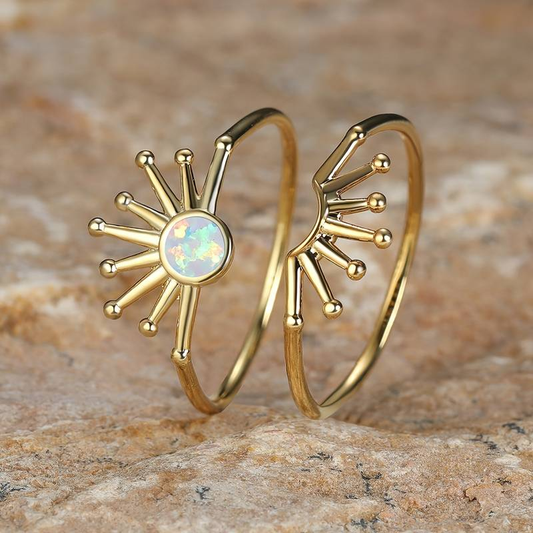 Juego de anillos de ópalo solar vintage