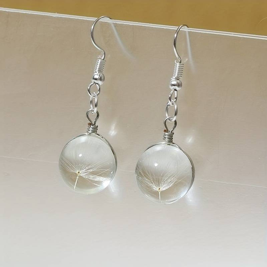 Pendientes vintage redondeados con diente de león y deseo