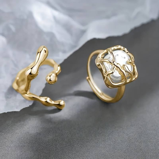 Conjunto de anillos vintage de perlas en oro