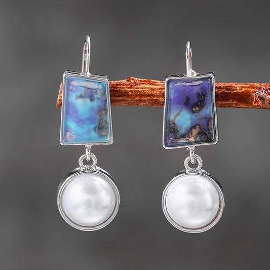 Pendientes vintage de perlas de piedra azul