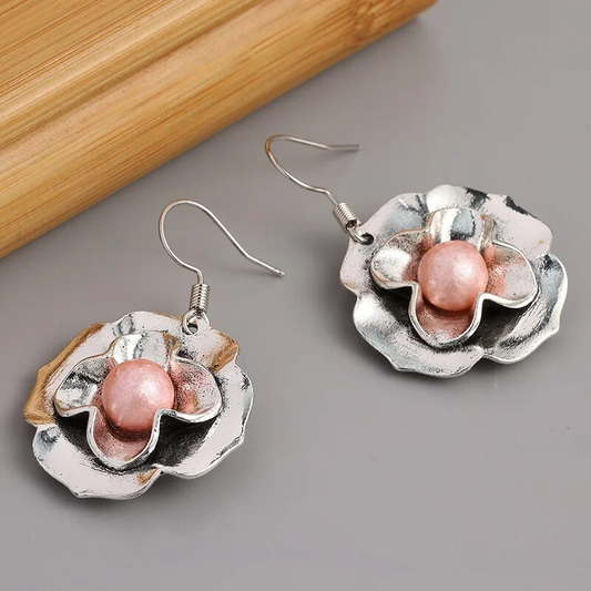 Pendientes de Flor de Perla Rosa Vintage