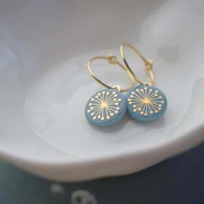 Pendientes vintage redondeados de diente de león azul