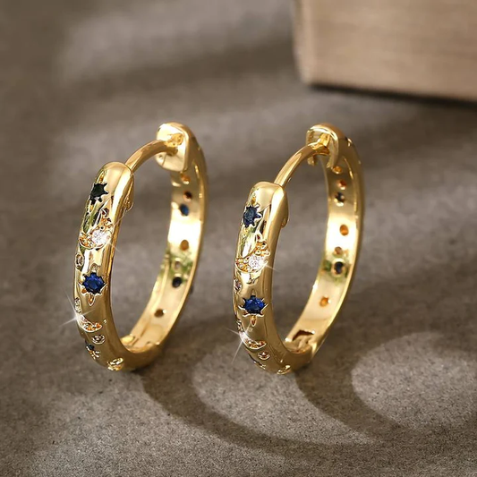 Pendientes de oro con circonia azul vintage