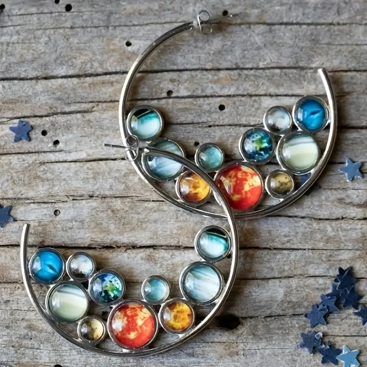 Pendientes vintage de círculos coloridos con piedra incrustada