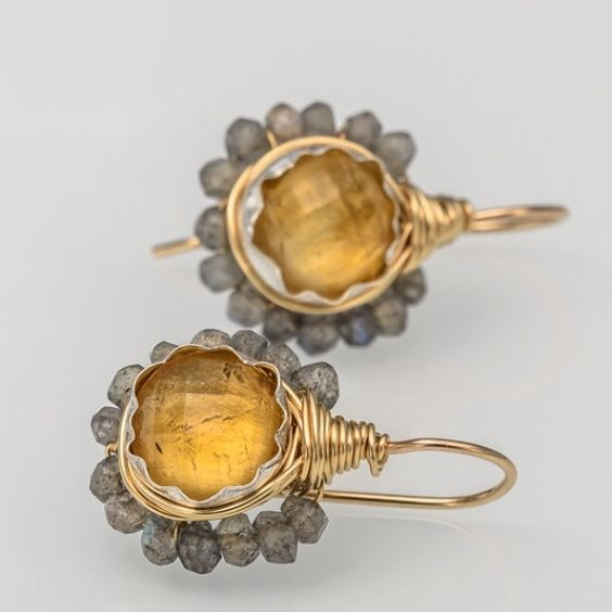 Pendientes de Cristal Amarillo Vintage con Oro