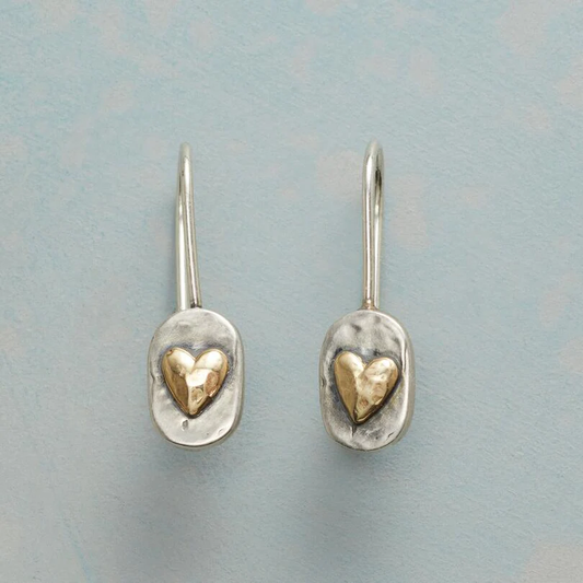 Pendientes de Plata con Corazón Dorado Vintage
