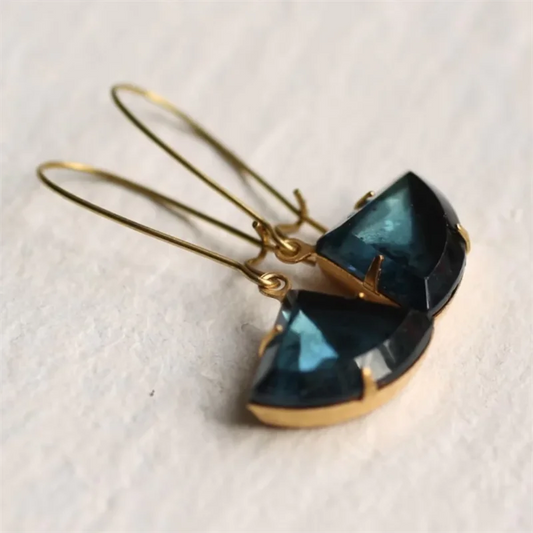 Pendientes Vintage de Cristal en Forma de Rebanada de Color Azul