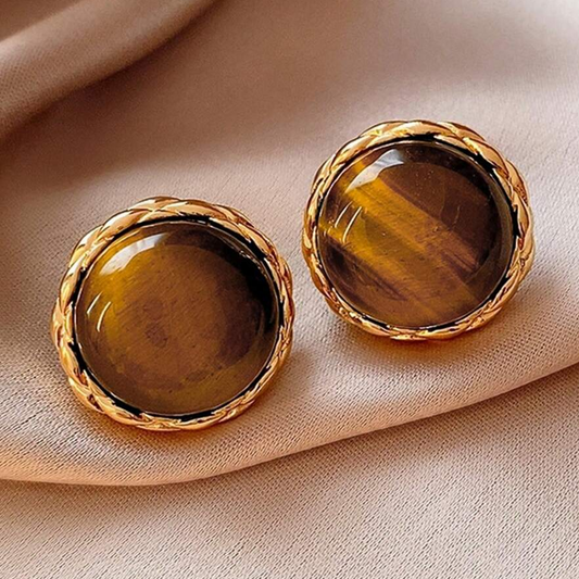 Pendientes redondos de piedra brillante marrón vintage