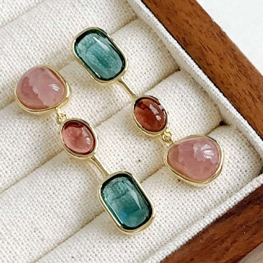 Pendientes vintage de piedra turquesa y rosa