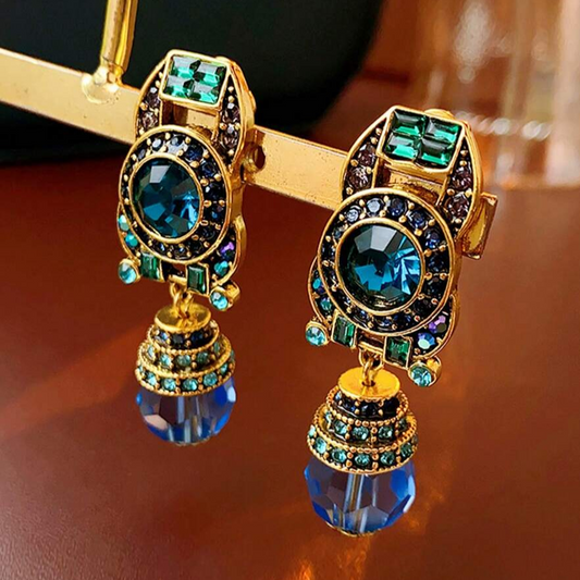 Pendientes colgantes de zirconia azul vintage