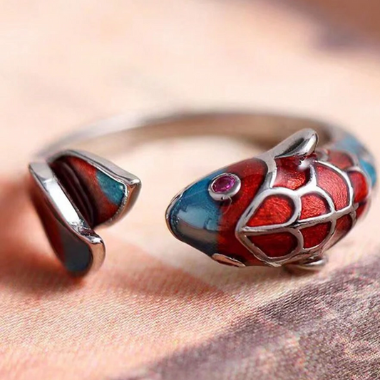 Anillo vintage de esmalte con pez koi