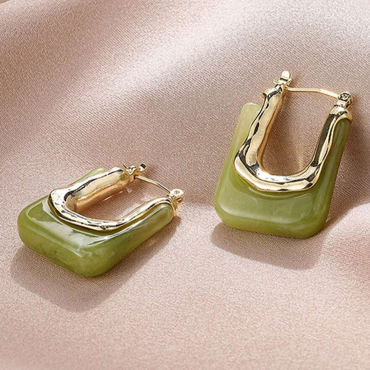 Pendientes vintage de esmalte verde y oro