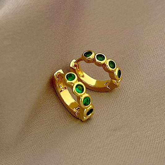 Pendientes de aro dorados verdes vintage