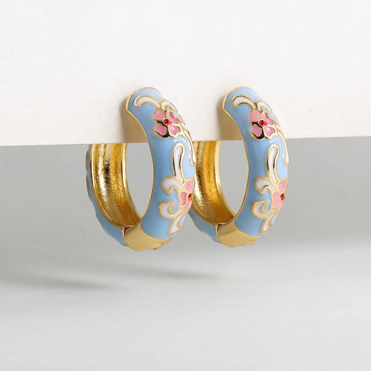 Pendientes de aro vintage con esmalte azul