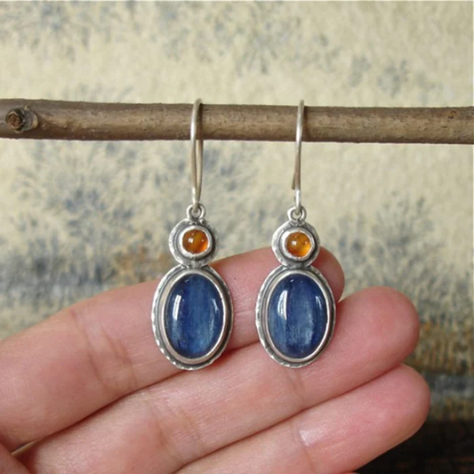 Pendientes vintage de piedra azul y naranja