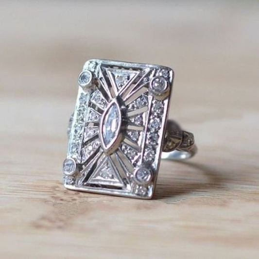 Anillo cuadrado vintage brillante de plata