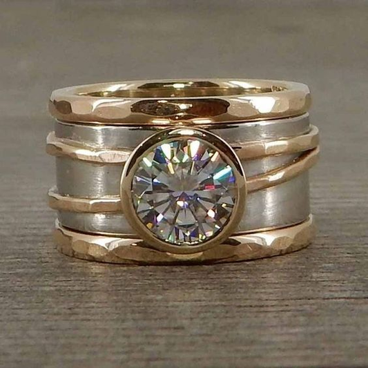 Anillo vintage de cristal incrustado dorado y plateado