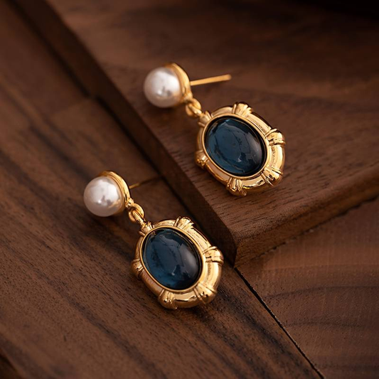 Pendientes Vintage de Perlas y Piedra Incrustada