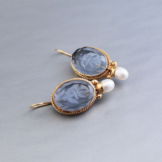 Pendientes vintage de perlas de cristal azul