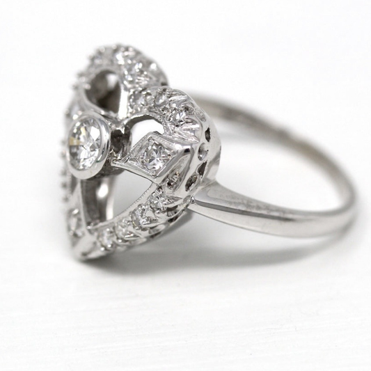 Anillo vintage corazón brillante de plata