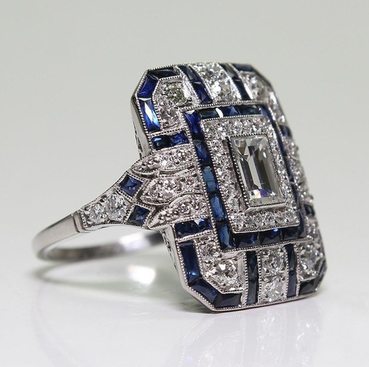 Anillo vintage brillante de plata y circonia azul