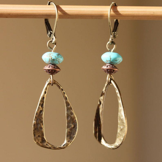 pendientes vintage de azulejos turquesa con detalles en oro